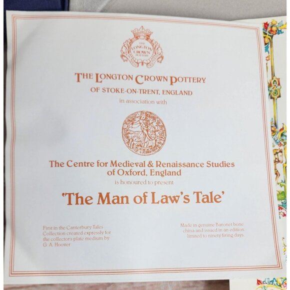 Longton Crown Pottery “The Man of Laws Tale” Collectors Plate – Genuine Baronet - Picture 11 of 13